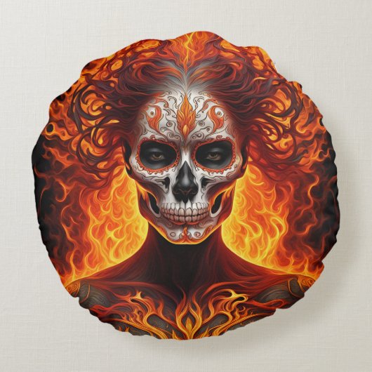 Vampirfrauen und Feuerschädel,2 Design auf 1 Kisse Rundes Kissen (Rückseite)