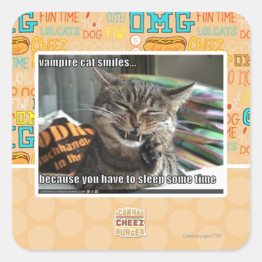 Vampirkatze lächelt quadratischer aufkleber (Vorderseite)