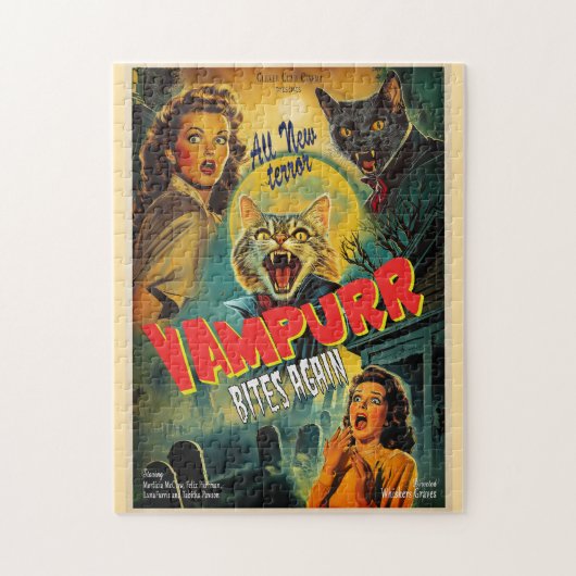 Vampirkatze - Retro-Horrorposter Puzzle (Vertikal)