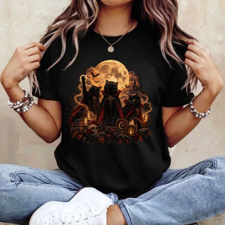 Vampirkatzen Vollmond Halloween T-Shirt