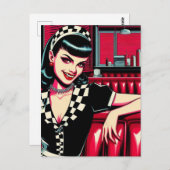 Vampirkellner im Retro Diner Postkarte (Vorne/Hinten)