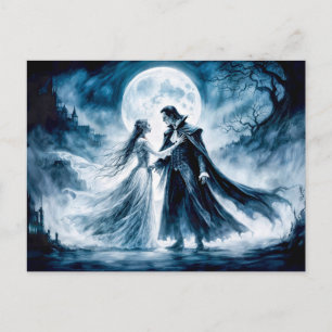 Vampirliebe unter mondbeschienenem Himmel Postkarte