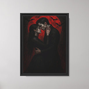 Vampirliebhaber küssen sich unter dem Blutmond Leinwanddruck