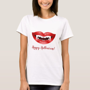 Vampirlippen, roter Mund mit Fangs glückliches Hal T-Shirt