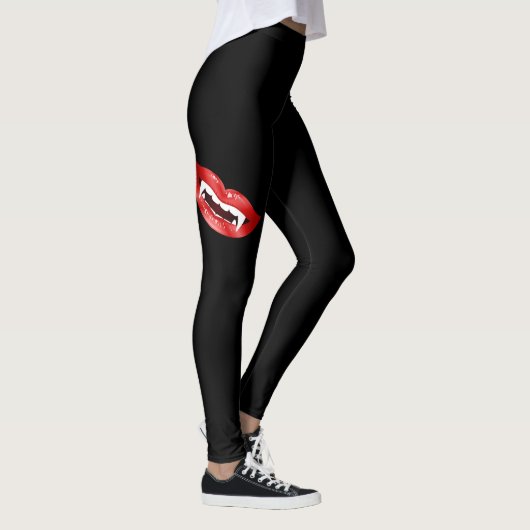 Vampirmuschel mit roten Lippen auf schwarz Leggings (Rechts)