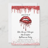 Vampirrote Glitzer Lippen Halloween-Party weiß Einladung (Vorderseite)