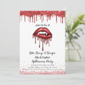 Vampirrote Glitzer Lippen Halloween-Party weiß Einladung (Stehend Vorderseite)