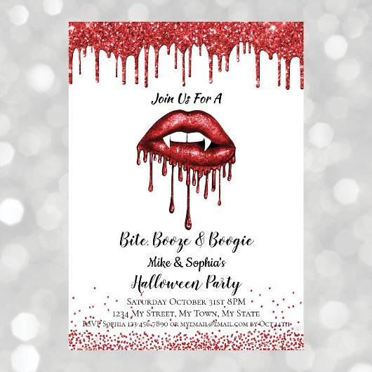 Vampirrote Glitzer Lippen Halloween-Party weiß Einladung