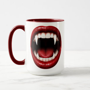 Vampirzähne Rote Lippen Offener Mund Halloween Tasse