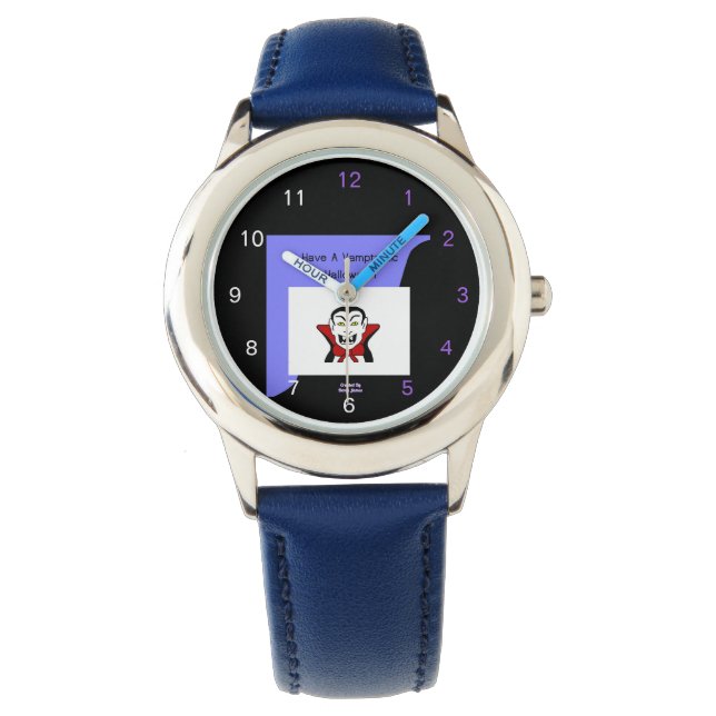 Vamptastic Halloween Kids Blue Leather Strap Watch Armbanduhr (Vorderseite)
