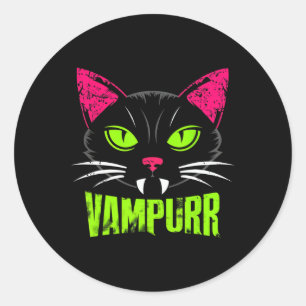 Vampurr Cat Black Cat Halloween Spooky Vampire Runder Aufkleber
