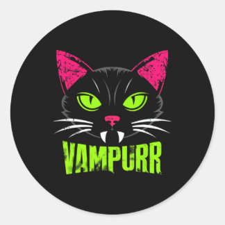 Vampurr Cat Black Cat Halloween Spooky Vampire Runder Aufkleber