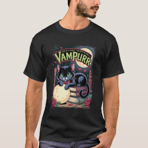 Vampurr schwarze Katze lustiges Halloween Mond Got T-Shirt