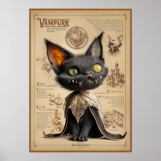 Vampurr: Vampire Cat Bestiary Illustration Poster (Vorne)