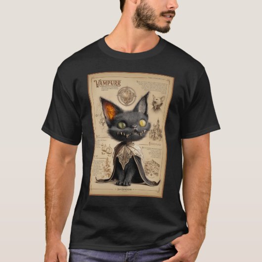 Vampurr: Vampire Cat Bestiary Illustration T-Shirt (Vorderseite)