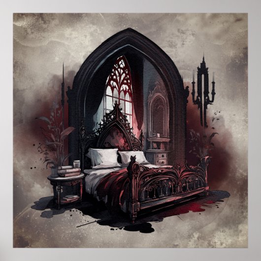 Vampy Boudoir | Gothic Red Viktorianisch Bedroom S Poster (Vorne)