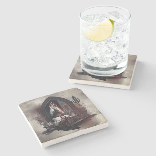 Vampy Boudoir | Gothic Red Viktorianisch Bedroom S Steinuntersetzer (Seitenansicht)