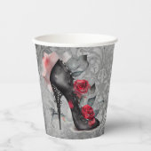 Vampy Spiked Stiletto | Rote Rose High Heel Grunge Pappbecher (Vorderseite)