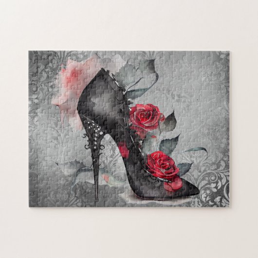 Vampy Spiked Stiletto | Rote Rose High Heel Grunge Puzzle (Horizontal)