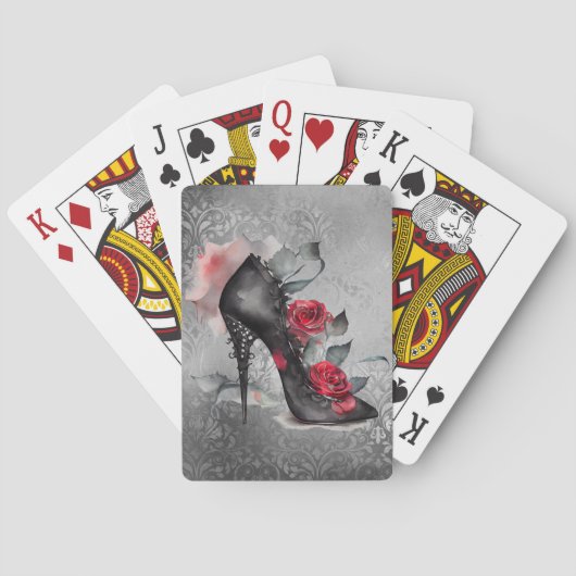 Vampy Spiked Stiletto | Rote Rose High Heel Grunge Spielkarten (Rückseite)