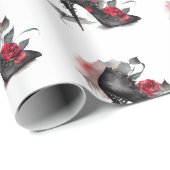 Vampy Spiked Stiletto | Rote Rose Mode High Heel Geschenkpapier (Rolleneckpunkt)