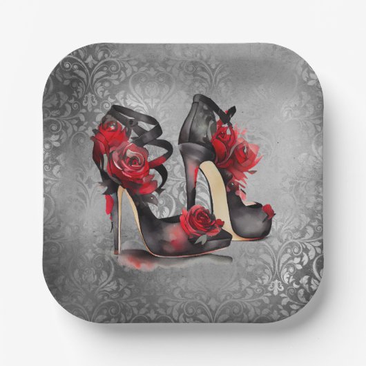 Vampy Strappy Stilettos | Heelse der Rote Rose auf Pappteller (Vorderseite)