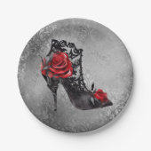 Vampy Vogue Grunge | Stiletto Lace Bootie Rose Pappteller (Vorderseite)