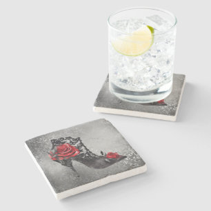 Vampy Vogue Grunge   Stiletto Lace Bootie Rose Steinuntersetzer