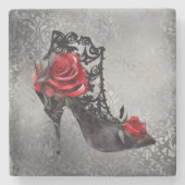 Vampy Vogue Grunge | Stiletto Lace Bootie Rose Steinuntersetzer (Vorderseite)