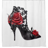 Vampy Vogue | Stiletto Lace Bootie und Rote Rosen Duschvorhang (Vorderseite)