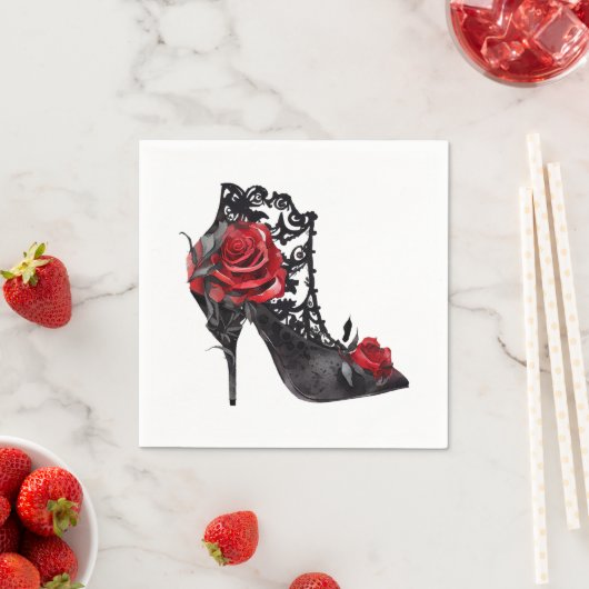 Vampy Vogue | Stiletto Lace Bootie und Rote Rosen Serviette (Beispiel)