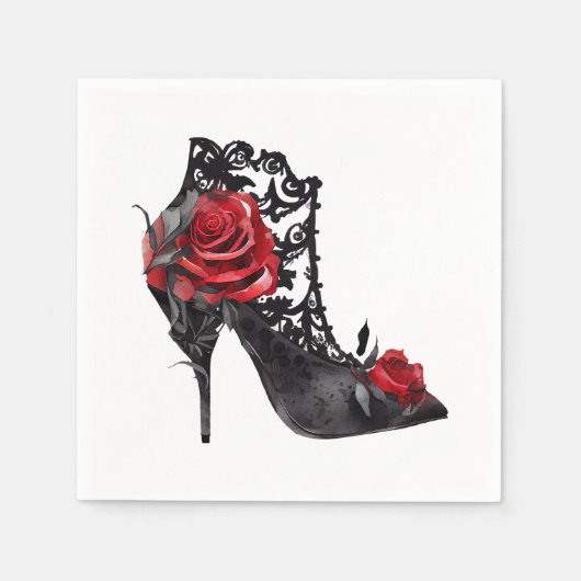 Vampy Vogue | Stiletto Lace Bootie und Rote Rosen Serviette (Vorderseite)