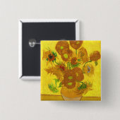 Van Gogh 15 Sonnenblumen in einer Vase der Kunst Button (Vorne & Hinten)