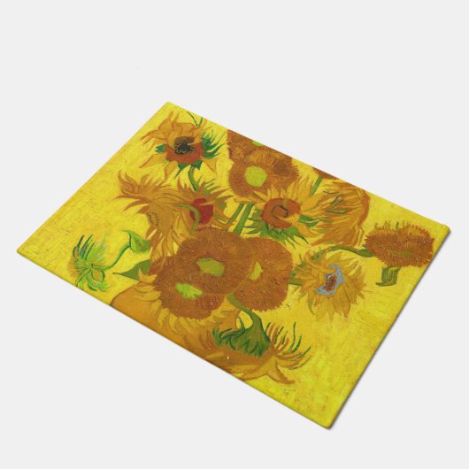 Van Gogh 15 Sonnenblumen in einer Vase der Kunst Fußmatte (Schrägansicht)