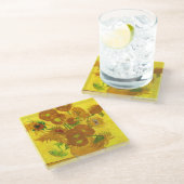 Van Gogh 15 Sonnenblumen in einer Vase der Kunst Glasuntersetzer (Schrägansicht)