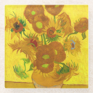Van Gogh 15 Sonnenblumen in einer Vase der Kunst Glasuntersetzer