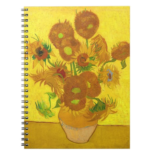 Van Gogh 15 Sonnenblumen in einer Vase der Kunst Notizblock (Vorderseite)