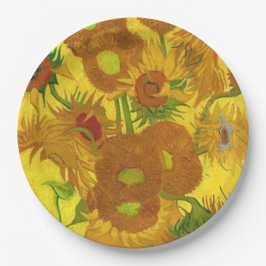 Van Gogh 15 Sonnenblumen in einer Vase der Kunst Pappteller (Vorderseite)