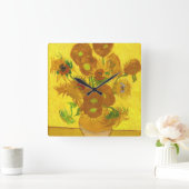 Van Gogh 15 Sonnenblumen in einer Vase der Kunst Quadratische Wanduhr (Zuhause)