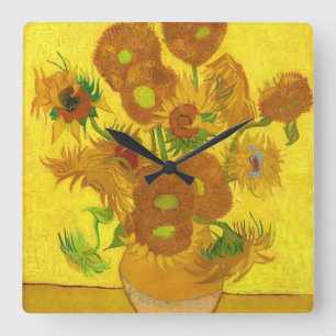 Van Gogh 15 Sonnenblumen in einer Vase der Kunst Quadratische Wanduhr