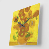 Van Gogh 15 Sonnenblumen in einer Vase der Kunst Quadratische Wanduhr (Winkel)