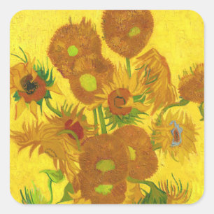 Van Gogh 15 Sonnenblumen in einer Vase der Kunst Quadratischer Aufkleber