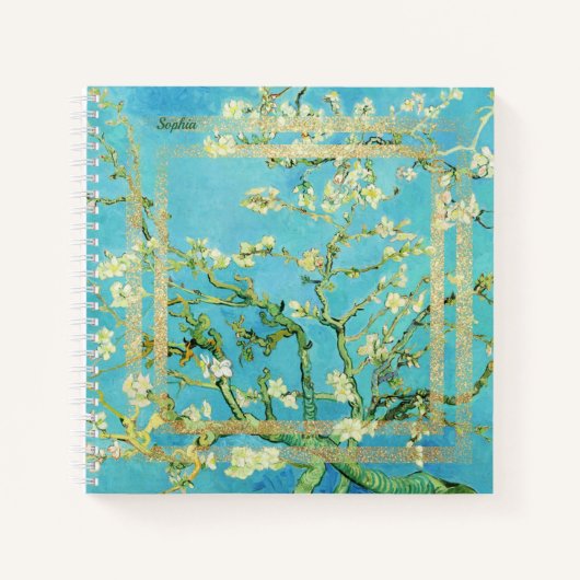 Van Gogh Almond Blossom mit Goldstaub Notizblock (Vorderseite)