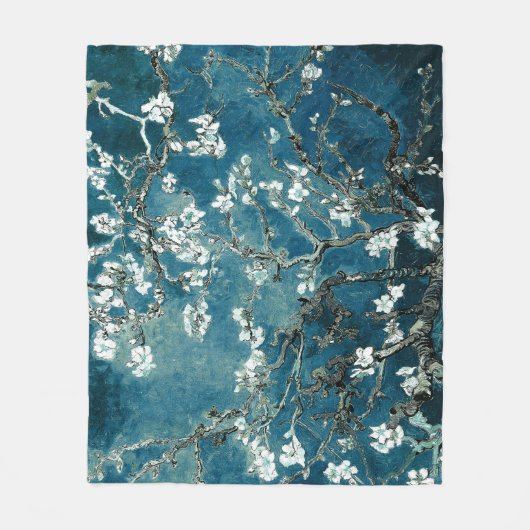 Van Gogh Almond Blossoms Dark Aquamarin Fleecedecke (Vorderseite)