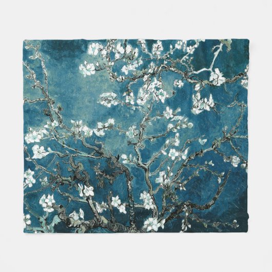 Van Gogh Almond Blossoms Dark Aquamarin Fleecedecke (Vorderseite (Horizontal))