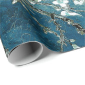 Van Gogh Almond Blossoms Dark Aquamarin Geschenkpapier (Rolleneckpunkt)