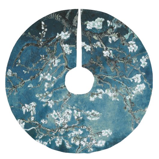 Van Gogh Almond Blossoms Dark Aquamarin Polyester Weihnachtsbaumdecke (Vorderseite)
