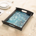 Van Gogh Almond Blossoms Dark Aquamarin Serviertablett<br><div class="desc">Künstler: Vincent Van Gogh Titel: Mandelblüten in Farbe verändert</div>