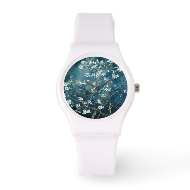 Van Gogh Almond Blossoms: Dunkel Aquamarin Armbanduhr (Vorderseite)