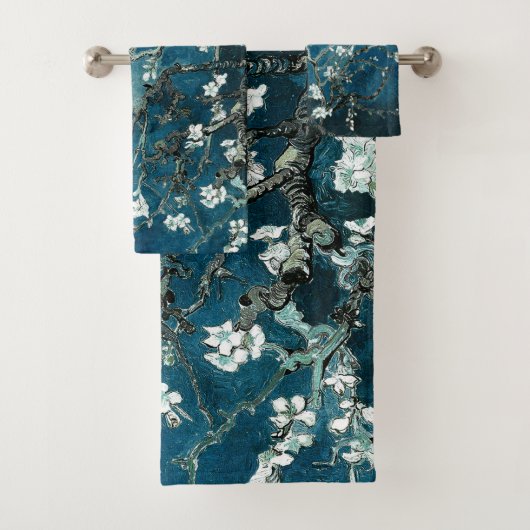 Van Gogh Almond Blossoms: Dunkel Aquamarin Badhandtuch Set (Insitu)